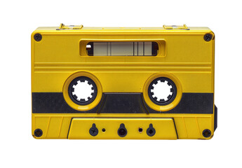 Naklejka premium Yellow cassette tape, front view