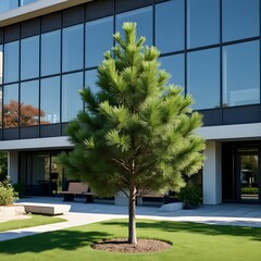 modern office building with pine tree