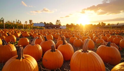 Pumpkins galore with sunset