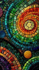 Colorful concentric circles in mosaic tile art