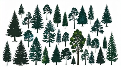 Obraz premium Pine tree silhouette collection on white background.Spruce tree silhouette set on