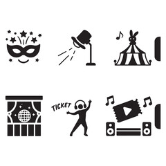  A set of 10 black and white icons arranged in two rows against a white background. 