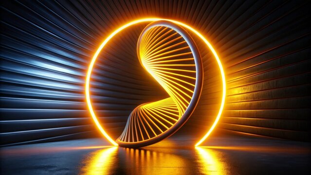 Dynamic spiral of light illuminates a futuristic space, perfect for technology concepts and design