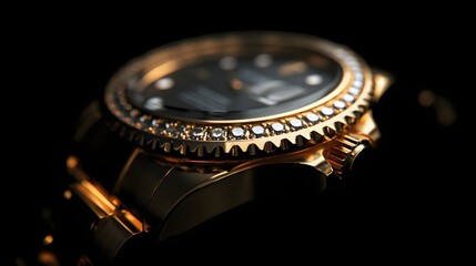 Luxury gold wristwatch close-up on black background