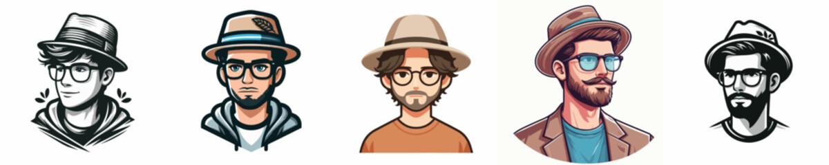 vector image of a man wearing glasses and a hat on a white background