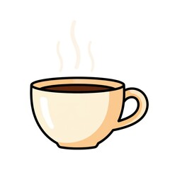 Minimalist cartoon-style drawing of a beige cup filled with hot coffee, with steam rising on a white background.