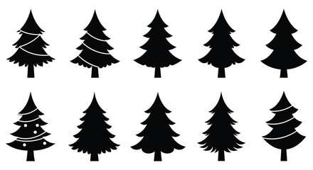 Collection of Evergreen Trees in Silhouette Style for Christmas Decorations silhouette