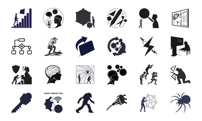 Set of Cybersecurity, Artificial Intelligence, and Technology Icons &ndash; Data Protection, Machine Learning, Network Security, and Digital Innovation Concepts

