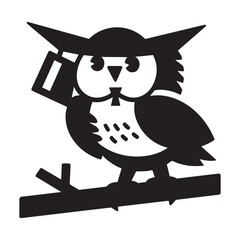 A vector illustration of a silhouette of an owl on white Background. 