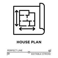 Vector line icon related to house plan. Perfect Line. Editable Stroke.