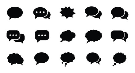 Diverse Speech Bubble Icons Set in Black Silhouette Style silhouette