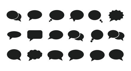 Diverse Speech Bubble Collection in Black Silhouette Style silhouette