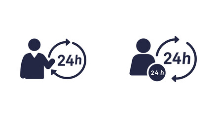 24 Hour Customer Service Support Icon Set in Silhouette Style silhouette