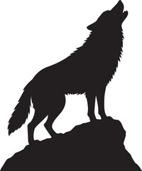 Howling wolf on rock silhouette design