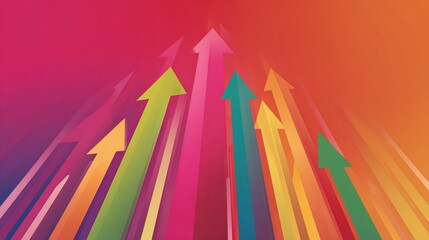 Upward-Pointing Arrows Ascending, Multicolored, On Gradated Background