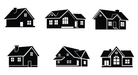 Fototapeta premium Collection of Different House Styles in Black and White Silhouette