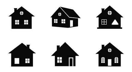Set of Simple House Icons in Black Silhouette Style silhouette