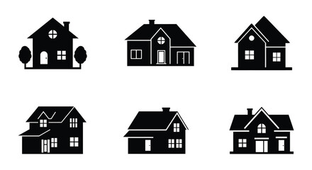 Collection of House Icons in Black and White Silhouette Style silhouette