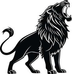 Majestic lion roaring open mouth side profile silhouette