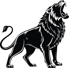 Majestic lion roaring in side profile silhouette design