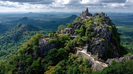 Fototapeta premium Mountaintop temple complex with lush forest