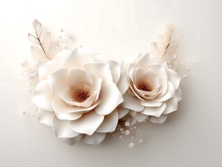 大輪の花と羽根の装飾背景