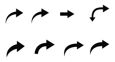 Set of Black Arrow Vector Icons with Different Styles silhouette