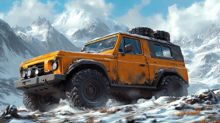 Obraz premium a rugged convertible in a mountain track