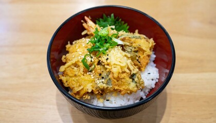 tempura with rice in a bowl, japanese food 