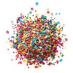 Obraz premium Vibrant, colorful sprinkles in a chaotic cluster. A mix of shapes, sizes, and colors, against a black background