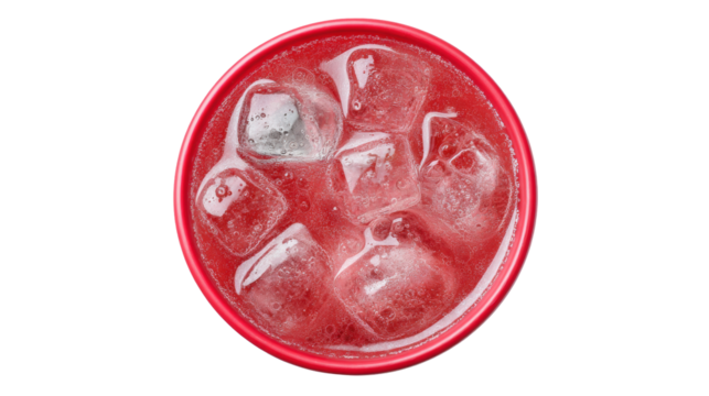 Ice cubes isolated on transparent background in red cup refreshing cold drink - Powered by Adobe