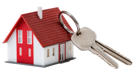 House model with keychain isolated on transparent background showing home concept