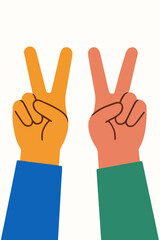 Obraz premium Flat Vector of Hands Forming Peace Sign – Harmony and Friendship Illustration on White Background