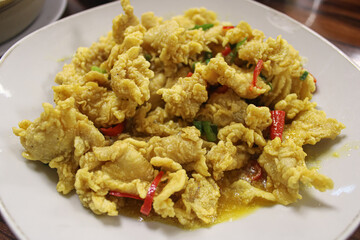 Crispy Salted Egg Chicken with Chili and Scallions