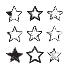 Fototapeta premium Hand drawn stars set. Doodle elements collection. Star symbols with grunge texture. 