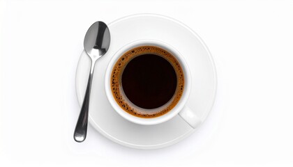 Minimalist Top View Black Brewed Coffee Drink in White Ceramic Cup