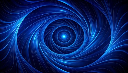 Abstract swirling blue fractal pattern, luminous center