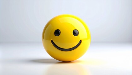 Shiny Realistic Yellow Smiley Face Emoji with Happy Expression Illustration