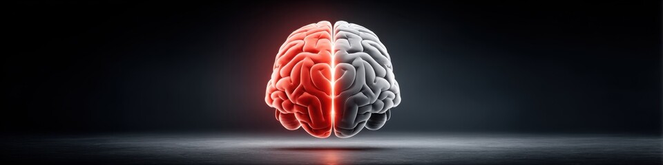 Illuminating Neurological Illness - Split Brain Icon in Red Glow with Copy Space