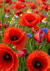 Fototapeta premium Vibrant red poppies blooming in a meadow, a colorful celebration of nature