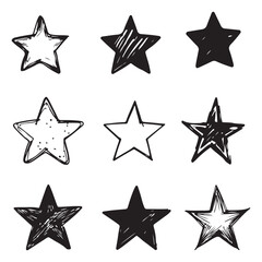 Obraz premium Hand drawn stars set. Doodle elements collection. Star symbols with grunge texture. 
