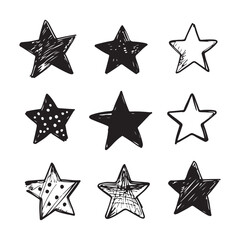 Obraz premium Hand drawn stars set. Doodle elements collection. Star symbols with grunge texture. 