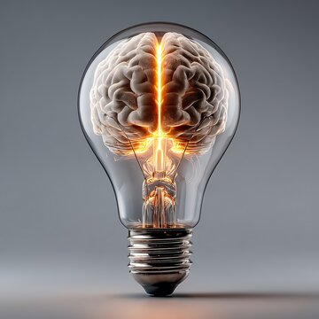 Brain in lightbulb, idea concept