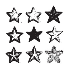Obraz premium Hand drawn stars set. Doodle elements collection. Star symbols with grunge texture. 