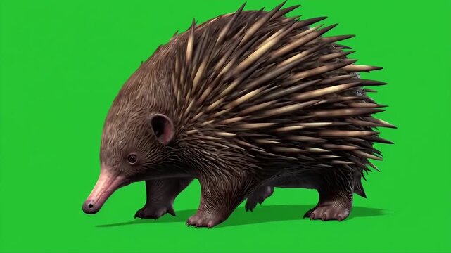 Animated Short Beaked Echidna Tachyglossus Aculeatus Walking Cycle Isolated by Green Screen A Unique Australian Mammal with Spiny Exterior Perfect for Wildlife Education and Documentaries and Chroma