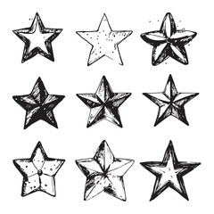 Hand drawn stars set. Doodle elements collection. Star symbols with grunge texture. 