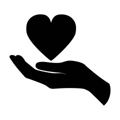 Heart in hand vector illustration for love and care concept with support and charity design element