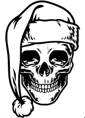 Skull wearing santa hat isolated on white background
