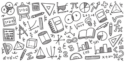Fototapeta premium Set of hand drawn math symbol education doodle vector illustration