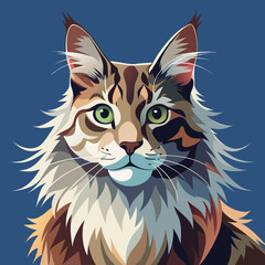 vector illustration of maine coon, close portrait, flat design